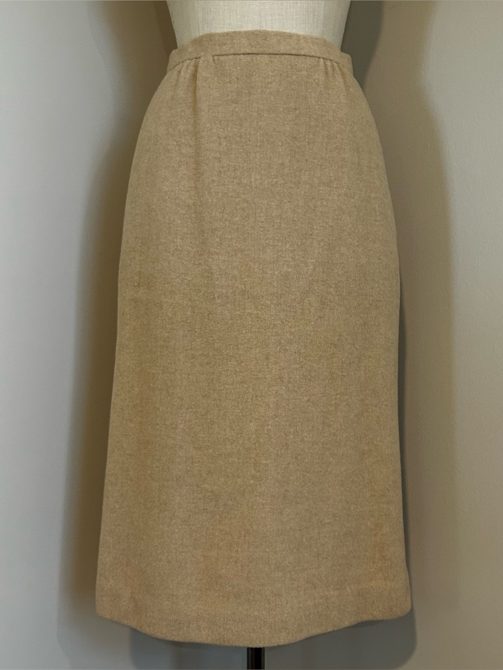 VTG Patrick James Her Collection Wool Midi Pencil Skirt Beige Natural Tan Sz 4